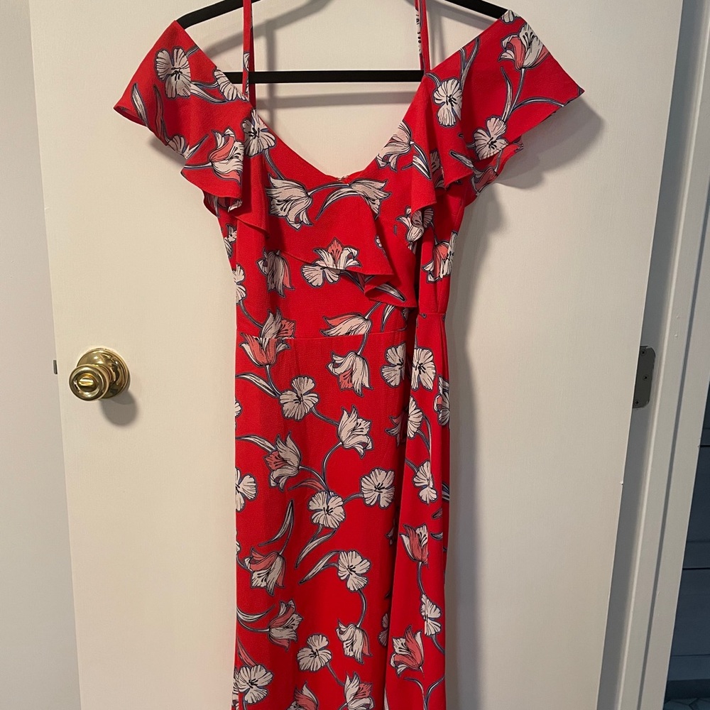 Red Floral Midi Dress